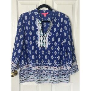 Lilly Pulitzer Lapis Engineered Asani Tunic M Blues Pinks Elephants Boho